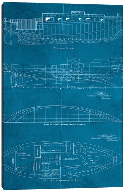 Boat Blueprints I Canvas Art Print - Nautical Blueprints