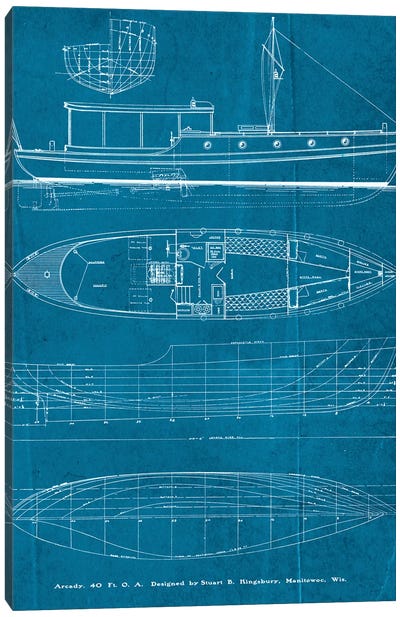 Boat Blueprints II Canvas Art Print - Nautical Blueprints