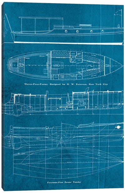 Boat Blueprints IV Canvas Art Print - Nautical Blueprints