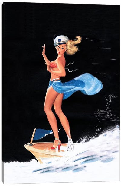 Can You Tie This 1950s Pin-Up Calendar Girl by Freeman Elliott Canvas Art Print