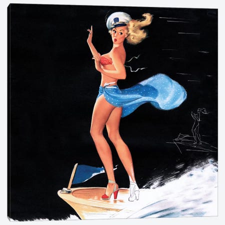 Can You Tie This 1950s Pin-Up Calendar Girl by Freeman Elliott Square Canvas Print #PDX36} by Piddix Canvas Artwork