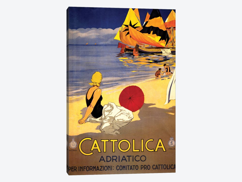 Cattolica Adriatico, Vintage Italian Travel Poster c1920s by Piddix 1-piece Canvas Artwork