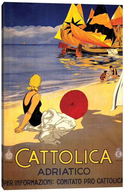 Cattolica Adriatico, Vintage Italian Travel Poster c1920s Canvas Art Print - Piddix