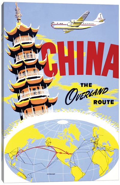 China the Overland Route Vintage Travel Poster Canvas Art Print - China Art