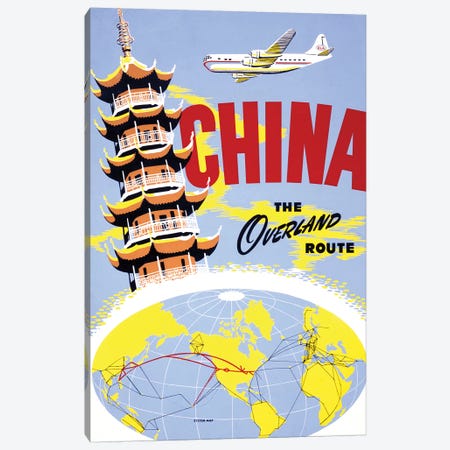 China the Overland Route Vintage Travel Poster Canvas Print #PDX42} by Piddix Canvas Art