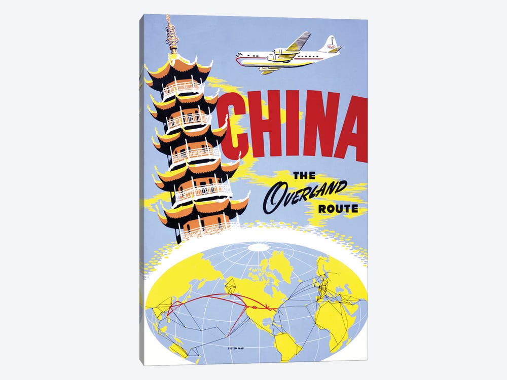 China the Overland Route Vintage Travel Poster by Piddix 1-piece Canvas Wall Art
