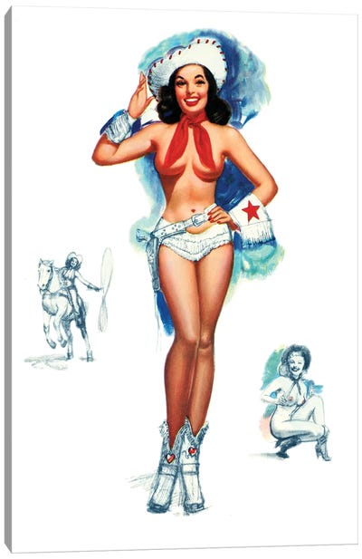 Cowgirl Pin-Up by T. N. Thompson Canvas Art Print - Tattoo Parlor
