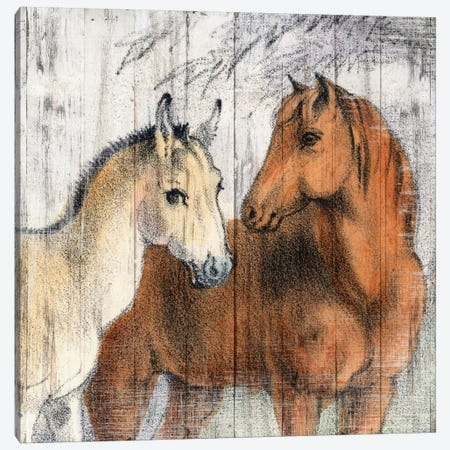Farmhouse Horses on Wood Canvas Print #PDX51} by Piddix Canvas Art Print