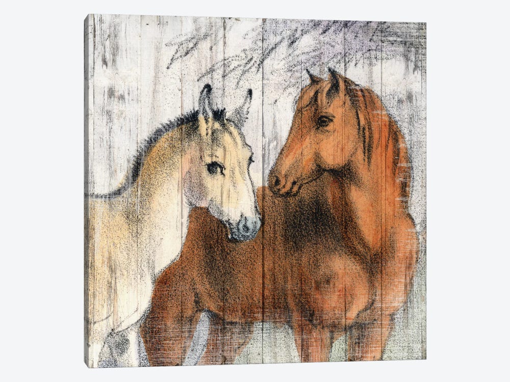 Farmhouse Horses on Wood 1-piece Canvas Art