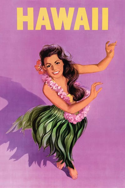 Hawaiian Hula Dancer Wahine Lei Aloha  Vintage Art Poster Print Giclée 