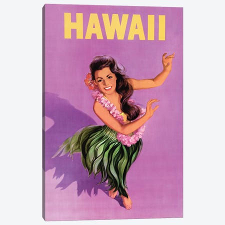 Hawaiian Hula Girl Vintage Travel Poster Canvas Print #PDX67} by Piddix Art Print