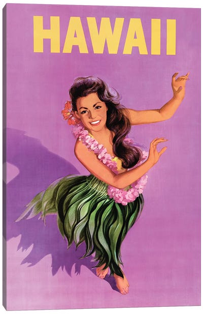 Hawaiian Hula Girl Vintage Travel Poster Canvas Art Print - Oceanian Culture