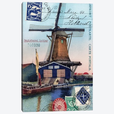 Holland Windmill Vintage Postcard Collage Canvas Print #PDX73} by Piddix Canvas Print