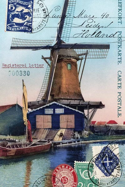 Netherlands: Holland Windmill Vintage Postcard Collage by Piddix