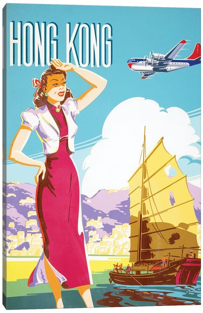 Hong Kong Vintage Travel Poster Canvas Art Print - Piddix
