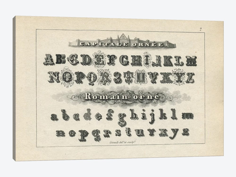 Alphabet Capitale Ornee, Plate 7 by Piddix 1-piece Canvas Print