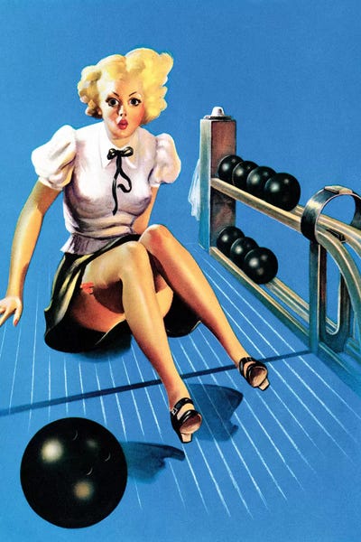 Piddix: Is My Face Red?!” Bowling Pin-Up 1937 by Piddix