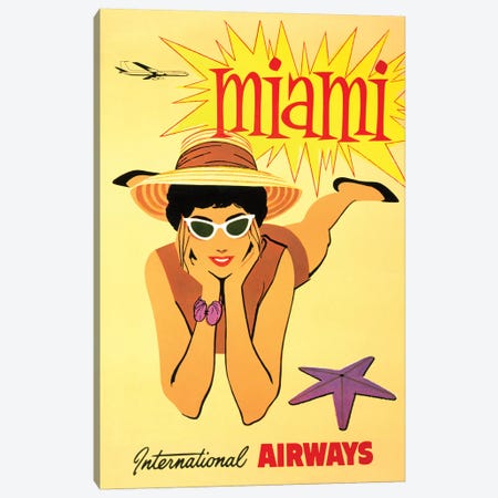 Miami Vintage Travel Poster, International Airways Canvas Print #PDX89} by Piddix Canvas Artwork