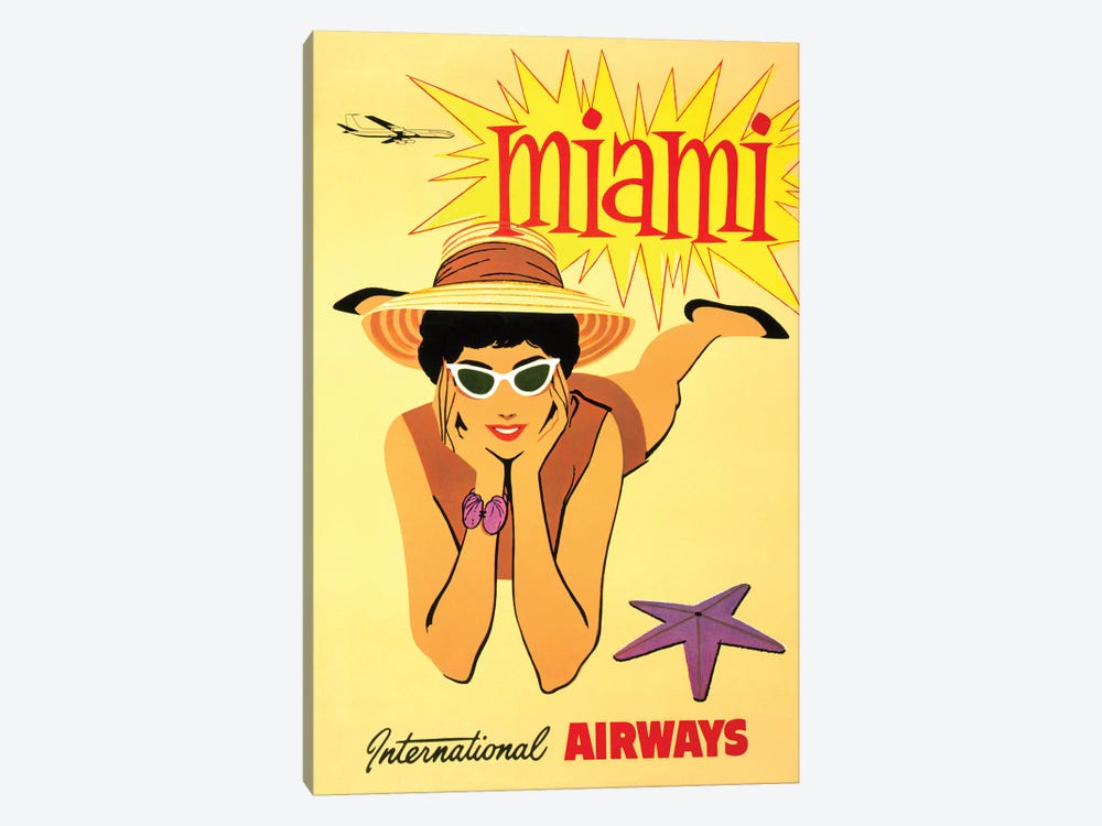 Miami Vintage Travel Poster, International Airways by Piddix 1-piece Art Print