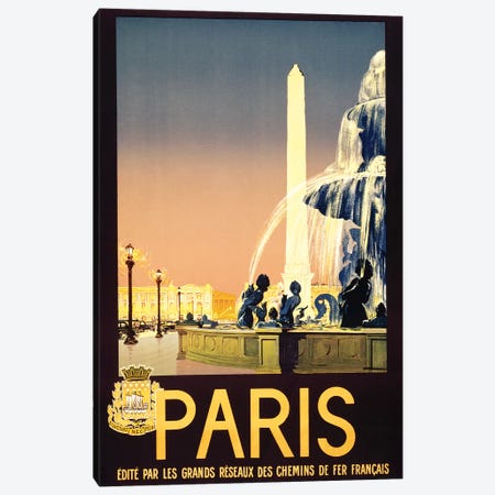 Place de la Concorde, Paris, France Travel Poster, c1930 Canvas Print #PDX98} by Piddix Canvas Art Print