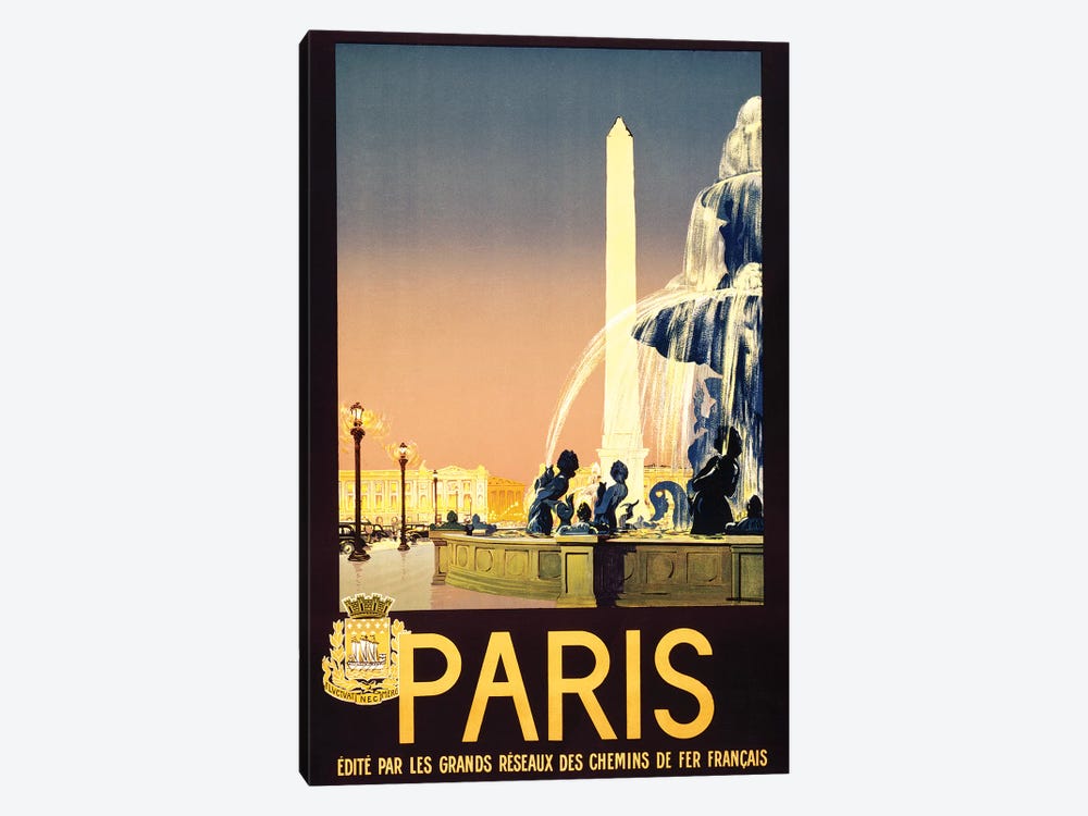 Place de la Concorde, Paris, France Travel Poster, c1930 by Piddix 1-piece Canvas Print