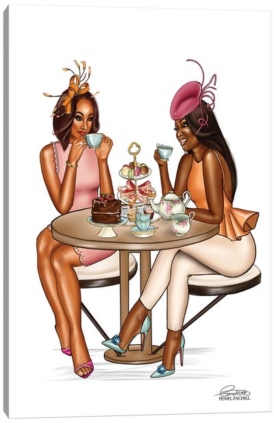 High Tea Conversations Canvas Art Print - Cake & Cupcake Art