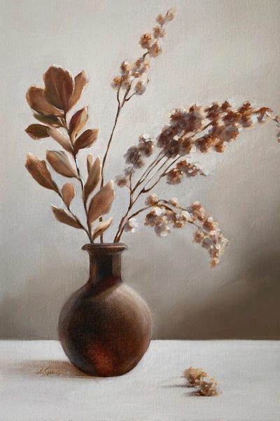 Anna Speirs: Dried Plant In Brown Vase by Anna Speirs