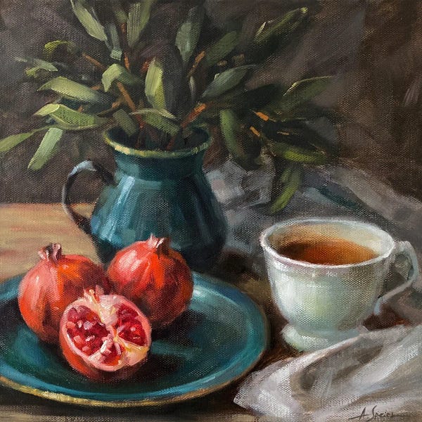 Pottery Still Life: Still Life With Pomegranate by Anna Speirs