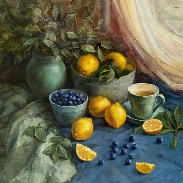 Cozy Cottage: Still Life With Lemons And Blueberry by Anna Speirs