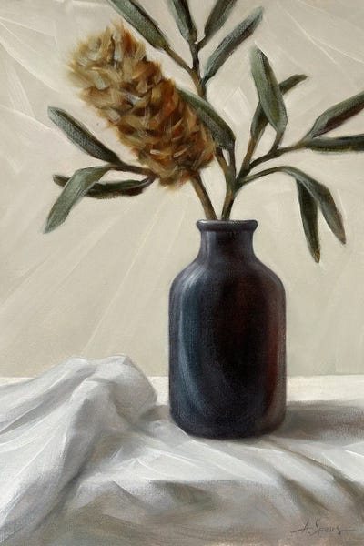 Anna Speirs: Black Vase And Banksia by Anna Speirs