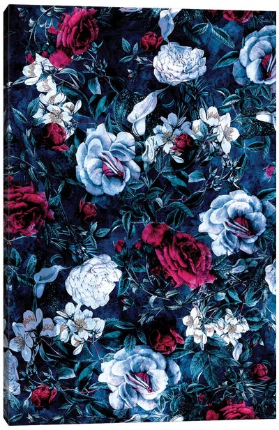 Night Garden Blue Canvas Art Print - Carnation Art
