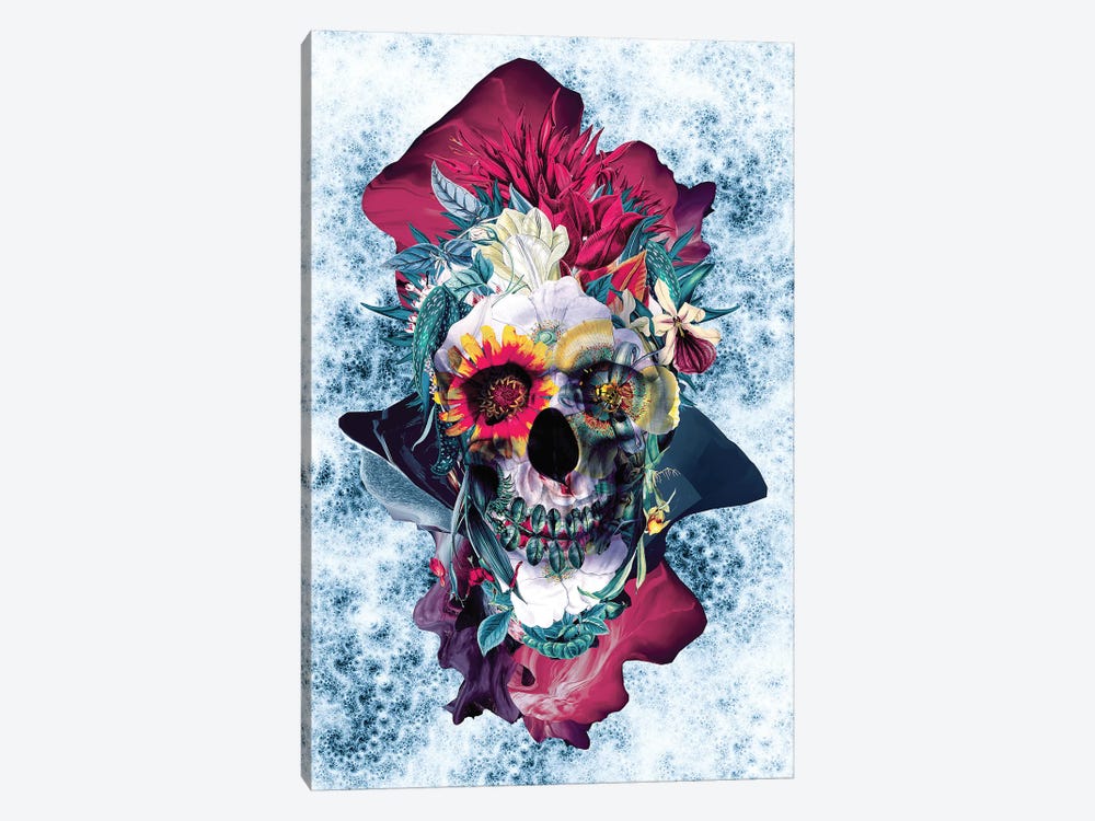 Floral Skull Blue by Riza Peker 1-piece Art Print