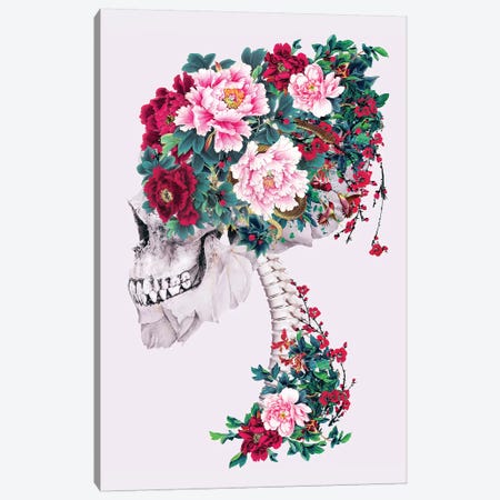 Skull with Peonies Canvas Print #PEK168} by Riza Peker Canvas Art