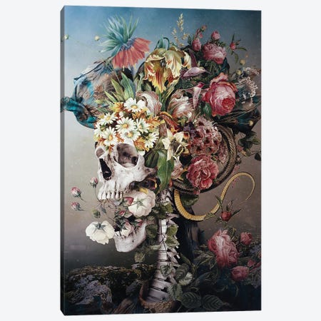 Flower Skull Canvas Print #PEK204} by Riza Peker Canvas Artwork