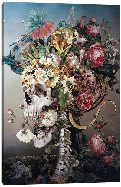 Flower Skull Canvas Art Print - Edgy Bedroom Art