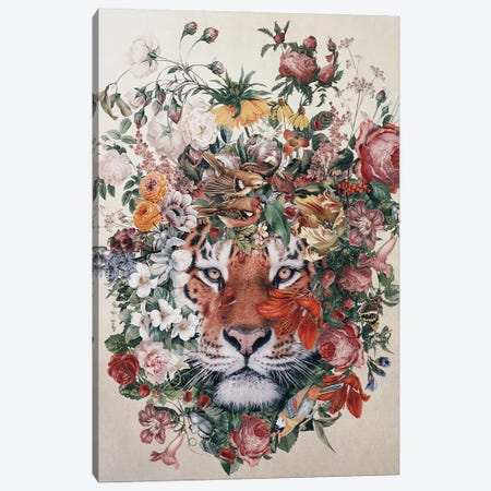 Flower Tiger Canvas Print #PEK205} by Riza Peker Canvas Art