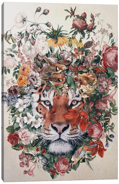 Flower Tiger Canvas Art Print - Riza Peker