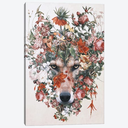 Flower Wolf Canvas Print #PEK206} by Riza Peker Canvas Wall Art