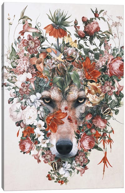 Flower Wolf Canvas Art Print - Riza Peker