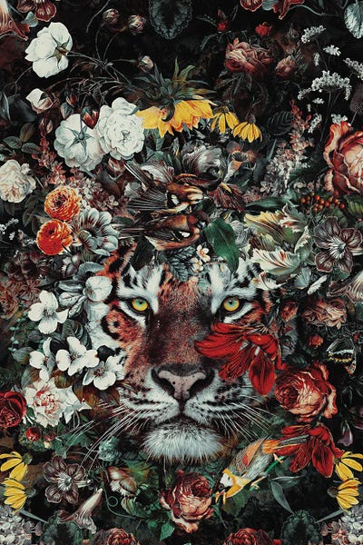 Flower Tiger Dark by Riza Peker art print