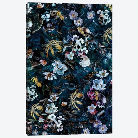 Skull Snake And Flowers Canvas Print #PEK227} by Riza Peker Canvas Wall Art