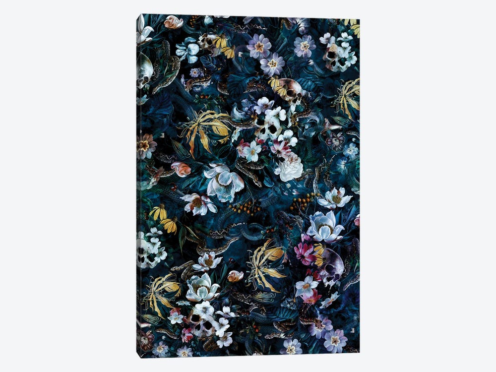 Skull Snake And Flowers by Riza Peker 1-piece Canvas Print