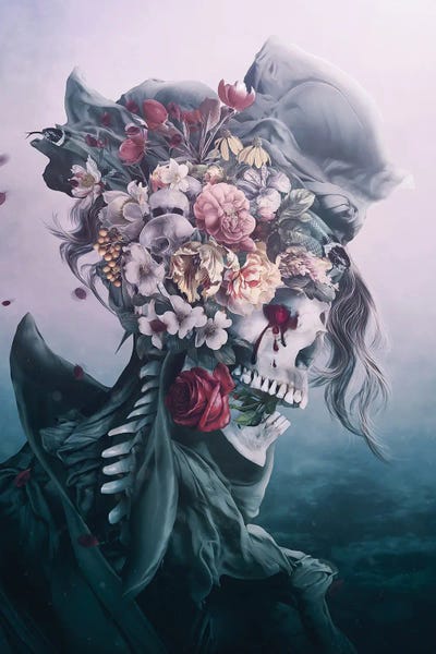 Skulls: Surreal Skull On Blue by Riza Peker