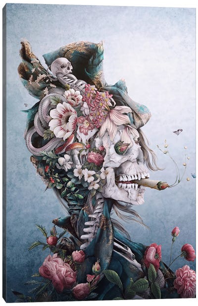 Floral Skull II Canvas Art Print - Similar to Frida Kahlo