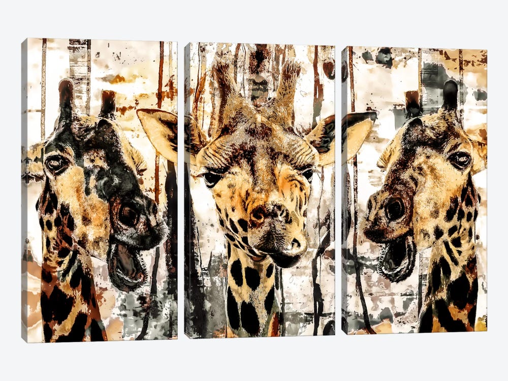 Giraffes by Riza Peker 3-piece Canvas Wall Art