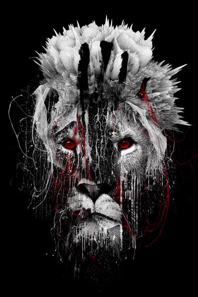 Black & White & Red: Red-Eyed Lion by Riza Peker