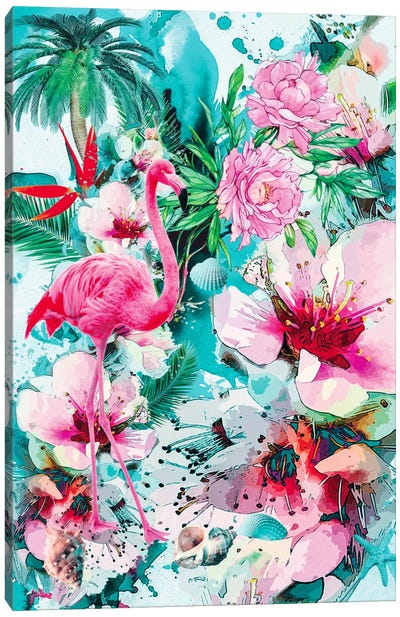 Tropical Life Canvas Art Print - Flamingo Art