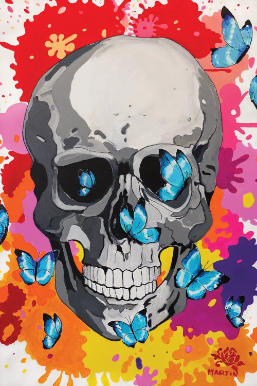 Skull And Butterflies Pop Art by Peter Martin wall art