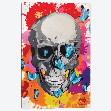 Skull And Butterflies Pop Art Canvas Print #PEM65} by Peter Martin Art Print