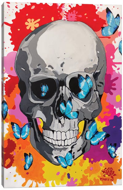 Skull And Butterflies Pop Art Canvas Art Print - Peter Martin